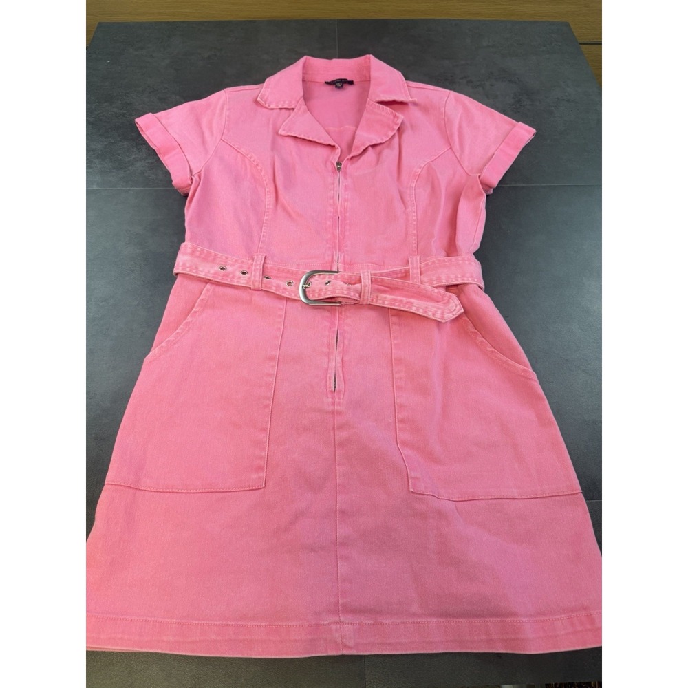 Skies are Blue Bright Pink Denim Above Knee Button Up dress Size Medium